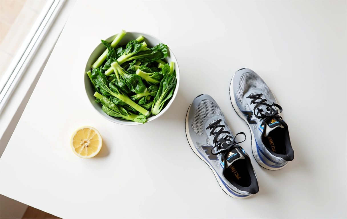 Healthy lifestyle elements on a minimalist background